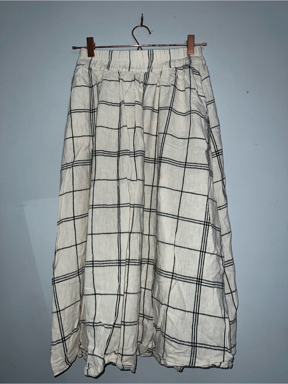 Windowpane Check Cream Midi Skirt